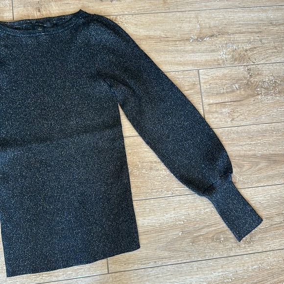 NWOT Ann Taylor Black Shimmer Balloon Sleeved Sweater Size S - Picture 4 of 11